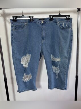 Ashley Stewart Size 26 Distressed Sequin Capri Jeans Plus Size